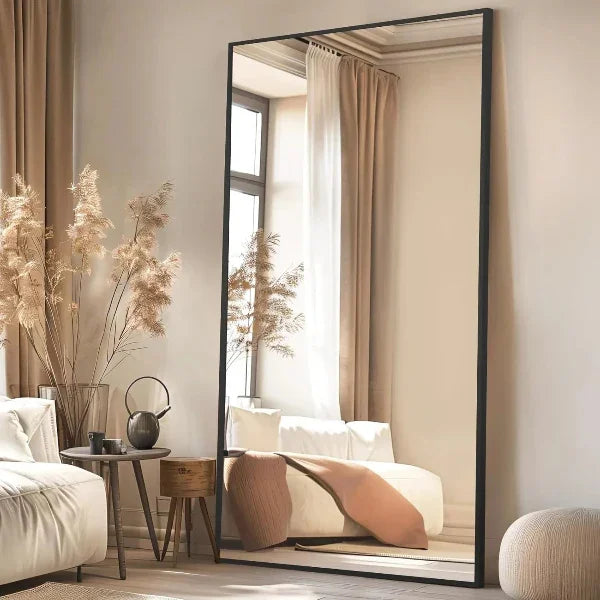 MELOMOIR Full Length Mirror, Floor Mirror with Stand Hanging or Leaning, Aluminum Alloy Frame Full Body Mirror for Bedroom Living Room Cloakroom Hallway, Wall Mirror Full Length, Black