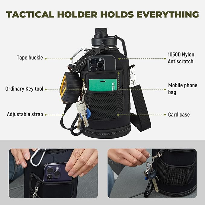 COKTIK 128 oz Insulated Water Bottle, Triple Wall Stainless Steel Flask, Keeps Drinks Cold for 48 Hrs Leak-Proof & BPA-Free Half Gallon Jug with Paracord Handle, Straw & Spout Lids(Army Green)