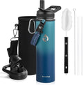 Insulated Water Bottle 24oz, Triple Wall Vacuum Stainless Steel (Cold for 48 Hrs, Hot for 24Hrs), Leak Proof & Non-BPA, 24oz Hydro Water Flask with Paracord Handle & Straw Spout Lids