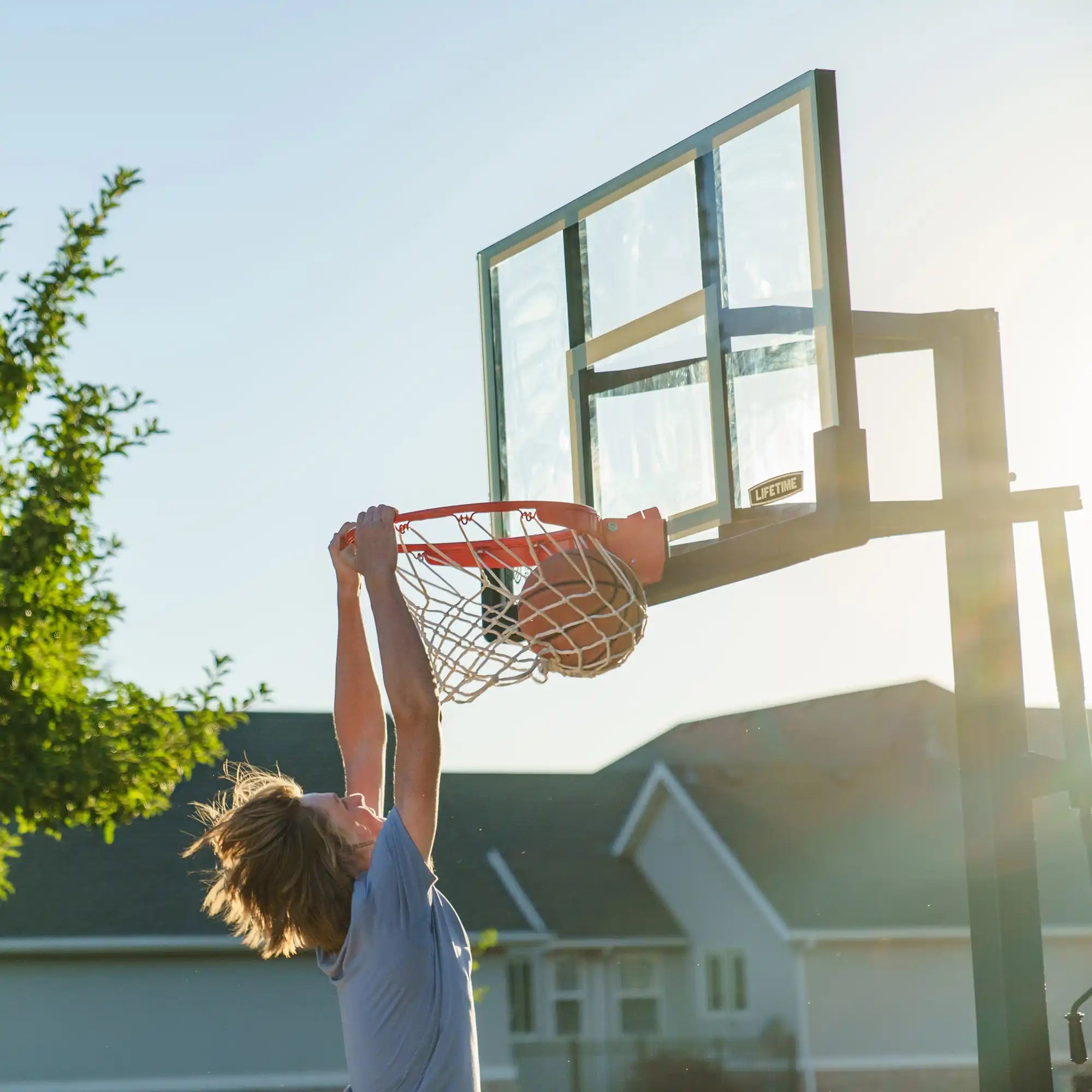 Lifetime Crank Adjust Bolt Down Basketball Hoop (54-Inch Tempered Glass)