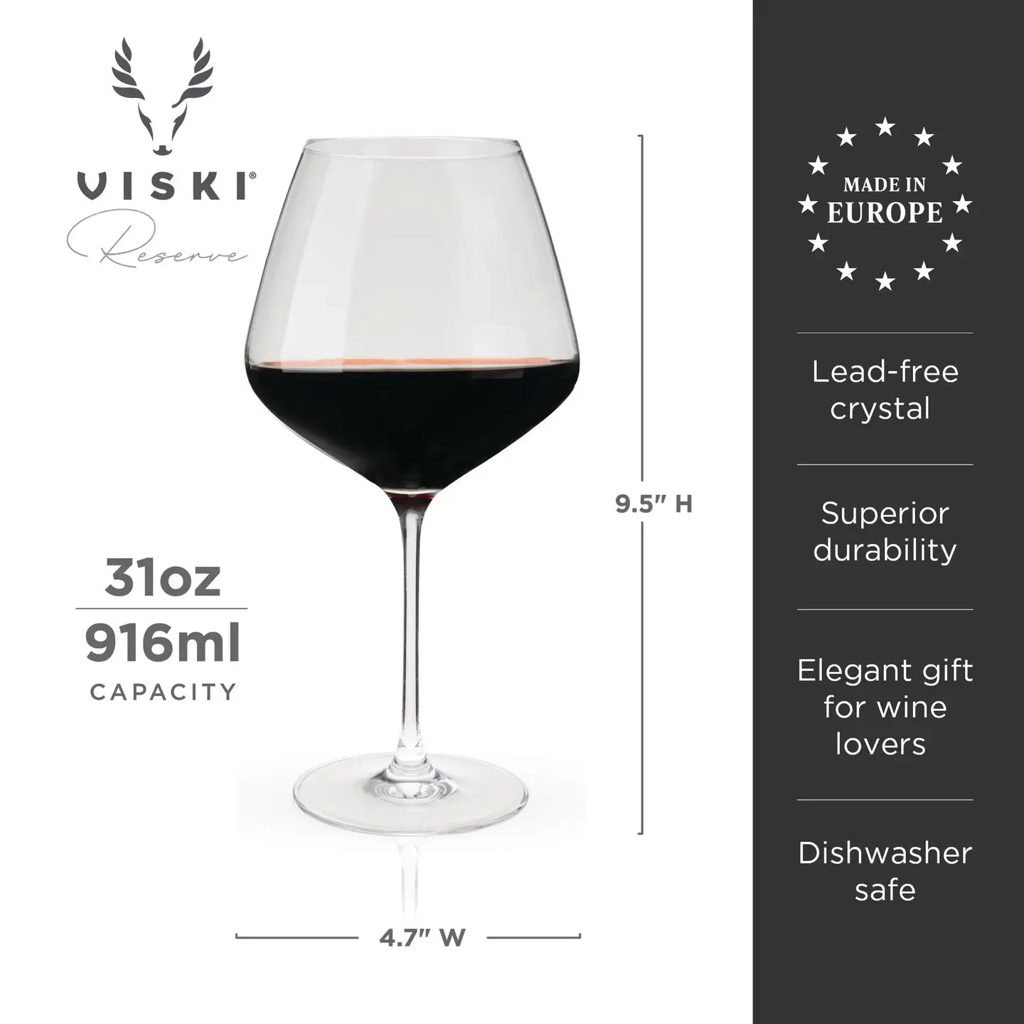 Reserve Inez European Crystal Burgundy Glasses - Set of 4