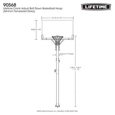 Lifetime Crank Adjust Bolt Down Basketball Hoop (54-Inch Tempered Glass)
