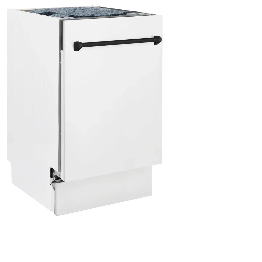 ZLINE Autograph 18" Dishwasher White Door, Black Handle DWVZ-WM-18-MB