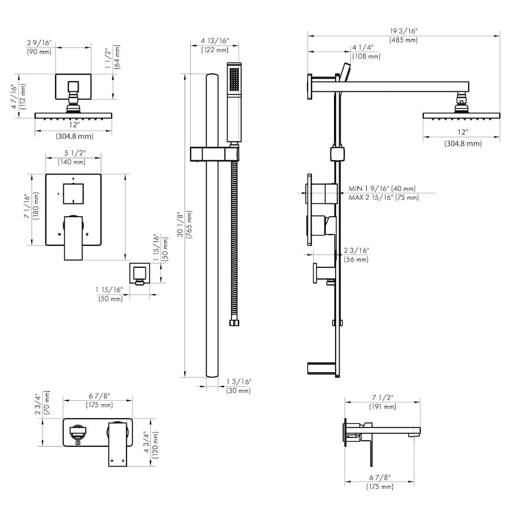 ZLINE Bliss Shower System Oversized Shower Head, BLS-SHS12-BN