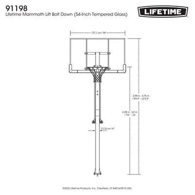 Lifetime Mammoth Lift Bolt Down Basketball Hoop (54-Inch Tempered Glass)