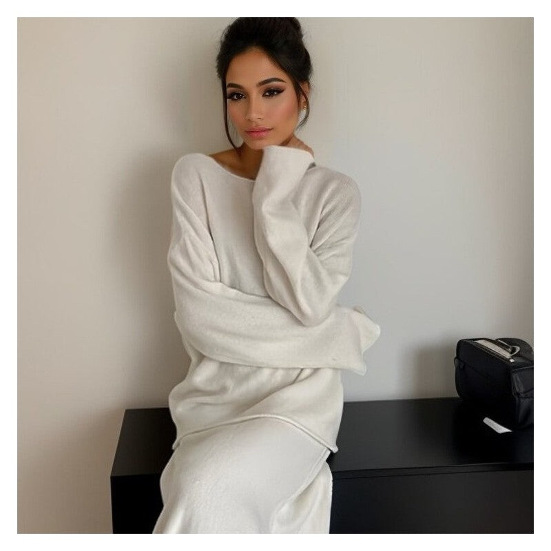 Solid Color Knit Sweater and Mermaid Skirt Set