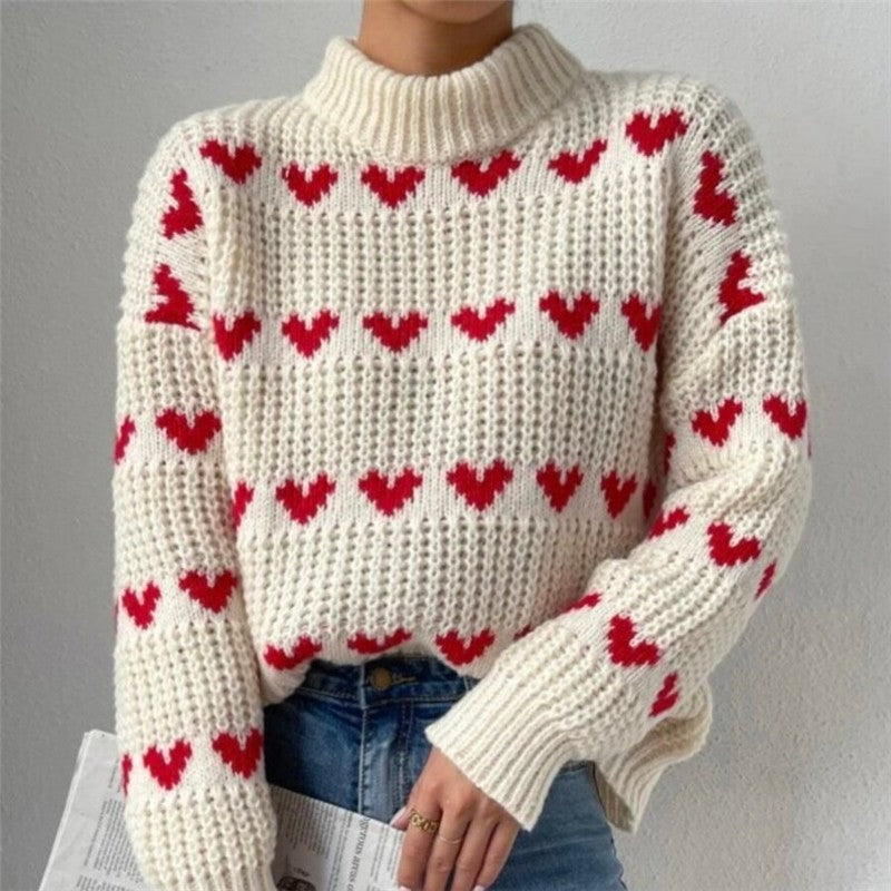 Loose Casual Love Jacquard Pullover Sweater