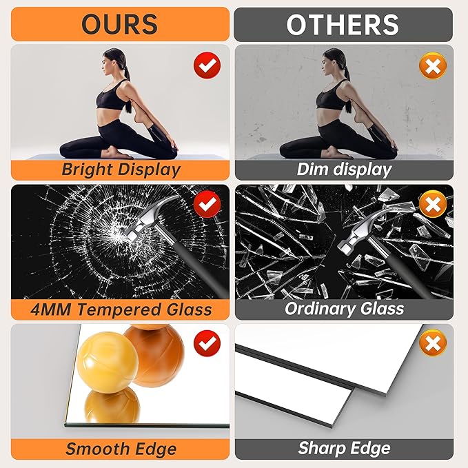 Hasipu 94''x39'' Home Gym Mirror Large Full Length Wall Mounted Full Body Mirror for Yoga Dance Fitness Exercise Studio Bedroom Garage, Frameless Tempered Glass Workout Mirrors Black Rectangular
