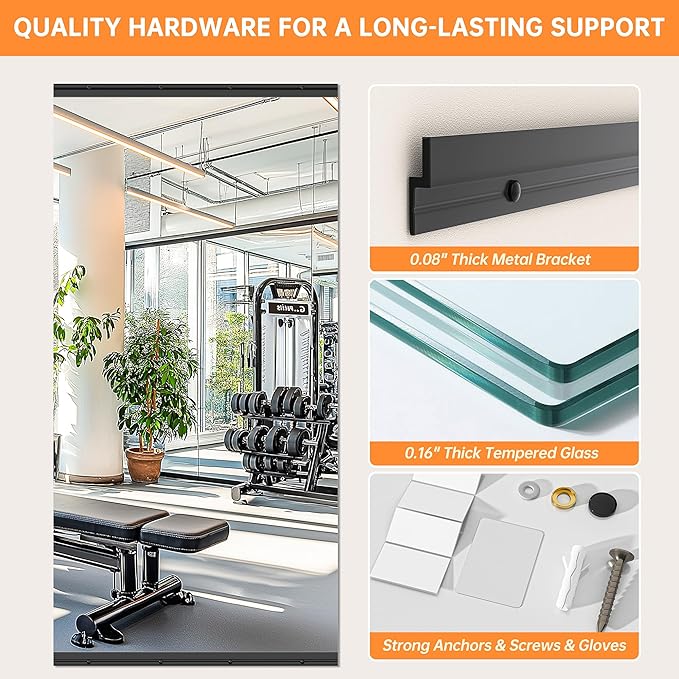 Hasipu 2 Pcs 63''x28'' Home Gym Mirror Large Full Length Wall Mounted Full Body Mirror for Yoga Dance Fitness Exercise Studio Bedroom Garage, Frameless Tempered Glass Workout Mirrors Black Rectangular