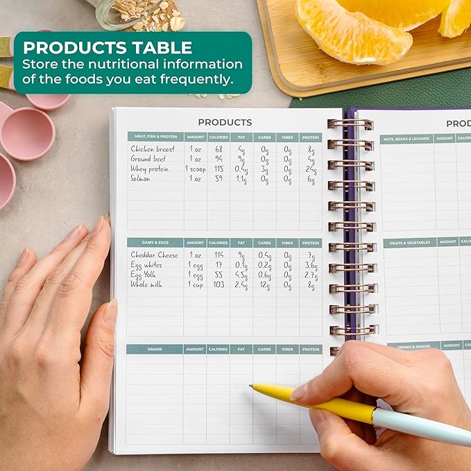 Clever Fox Food Journal Spiral - Daily Food Diary, Meal Prep Planner to Track Calories & Nutrients, Weight Loss Tracker Notebook (Purple)