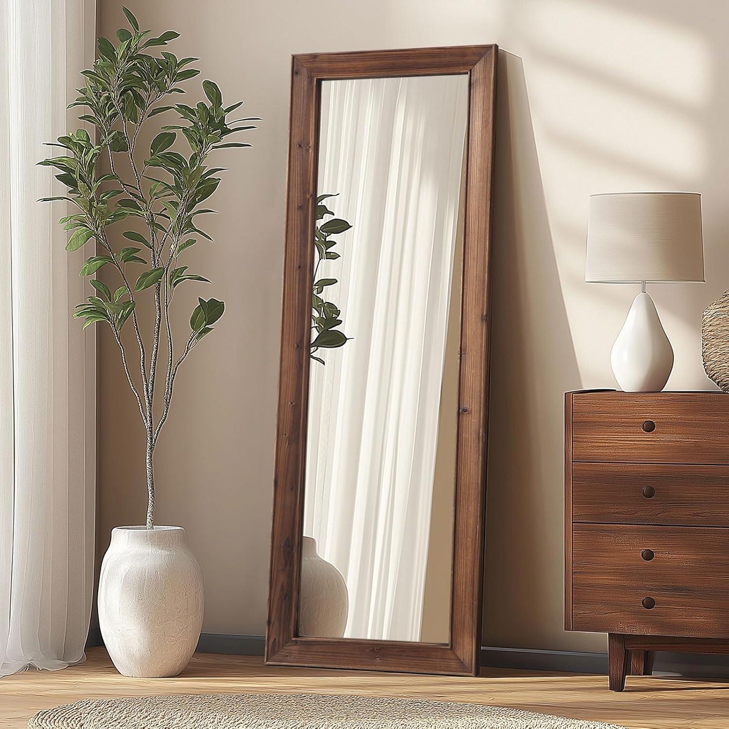 MELOMOIR Rustic Farmhouse Full Length Mirror, Wooden Floor Mirror, Leaning or Hanging, Suitable for Bedroom, Living Room, Cloakroom