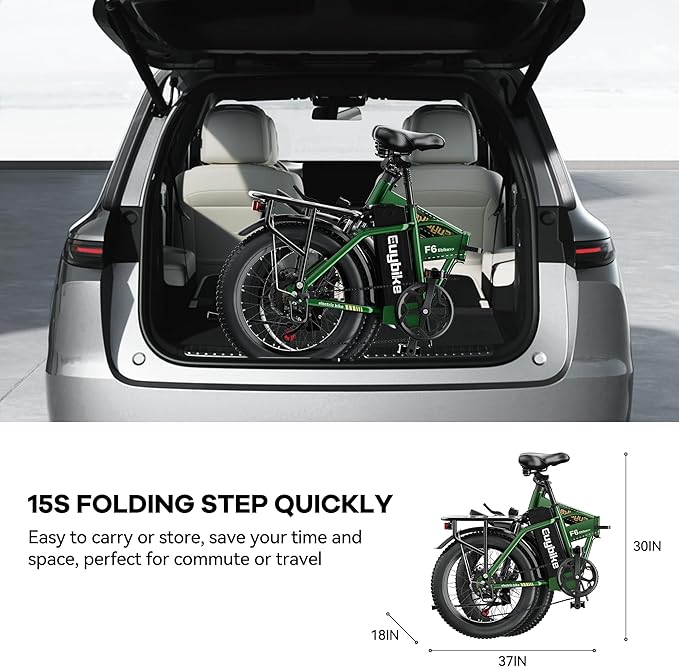 Foldable Electric Bike for Adults, 30+MPH, 48V 20Ah Removable Lithium Battery up to 80Miles, 20" Fat Tire 1000W Peak Motor Dirt Ebike Adult Electric Bicycle for Commute Beach Mountain E Bike