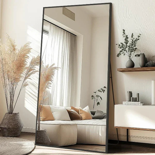 MELOMOIR Oversized Floor Mirror, Freestanding, Large Full Body Mirror for Bedroom, Living Room & Gym - Black Mirror with Tempered Glass