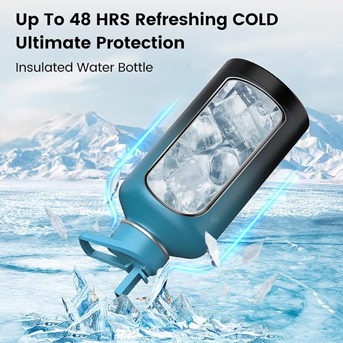 Insulated Water Bottle 87 oz, Triple Wall Vacuum Stainless Steel(Cold for 48 Hrs),Leak Proof & BPA-Free,Half Gallon Water Bottle with Reflective Paracord & Flip Straw for Sports & Travel, Indigolack
