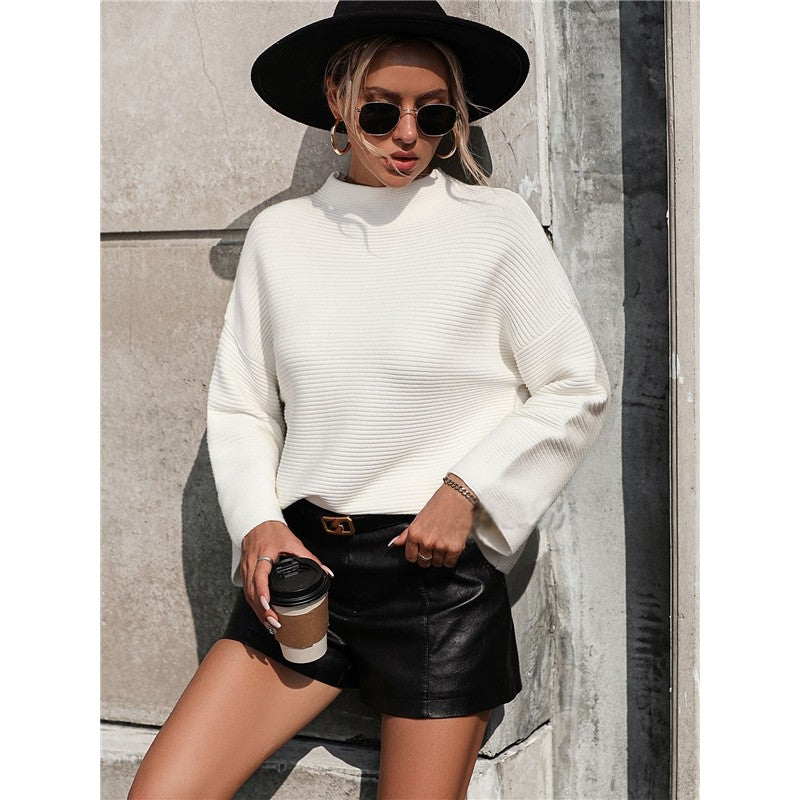 Solid Color Long Sleeve Crewneck Casual Loose Pullover Knitted Sweater