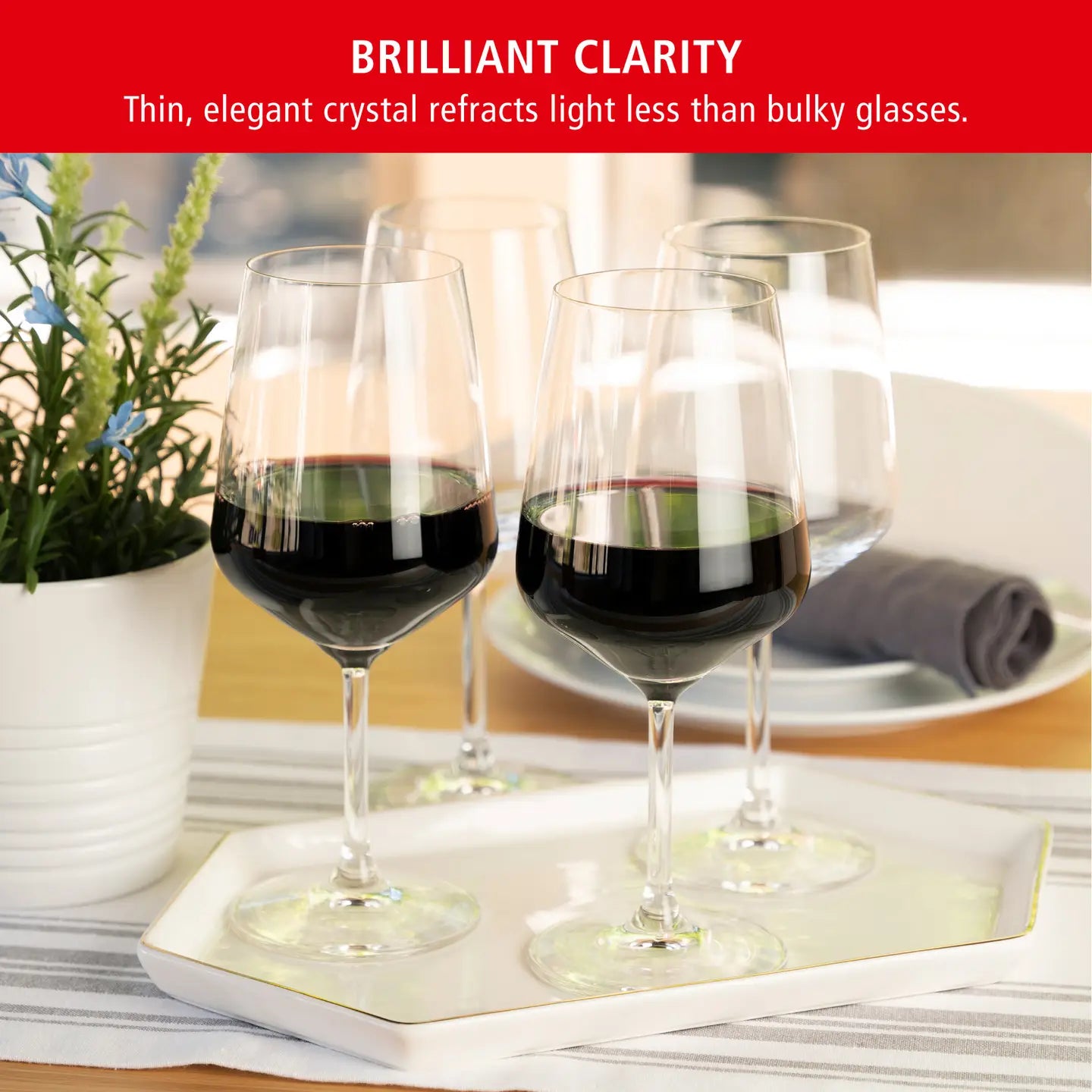 Style Stemmed Crystal Red Wine Glasses - Set of 4