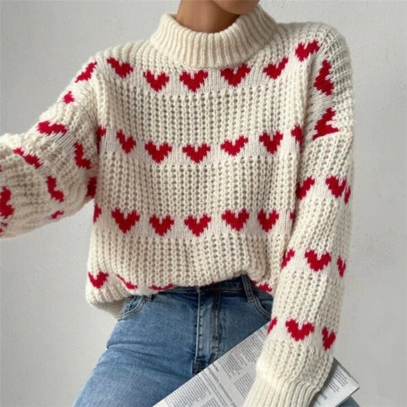 Loose Casual Love Jacquard Pullover Sweater