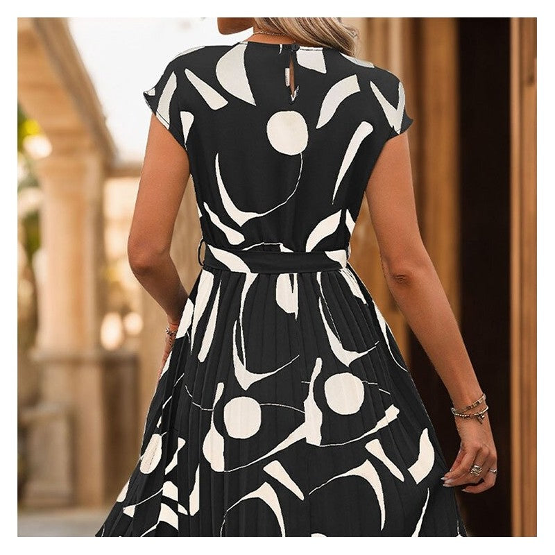Geometric Print Pleated Dress