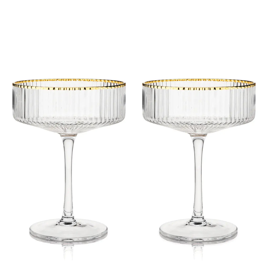 Deco Meridian Gold Rimmed Crystal Coupe Glasses - Set of 2