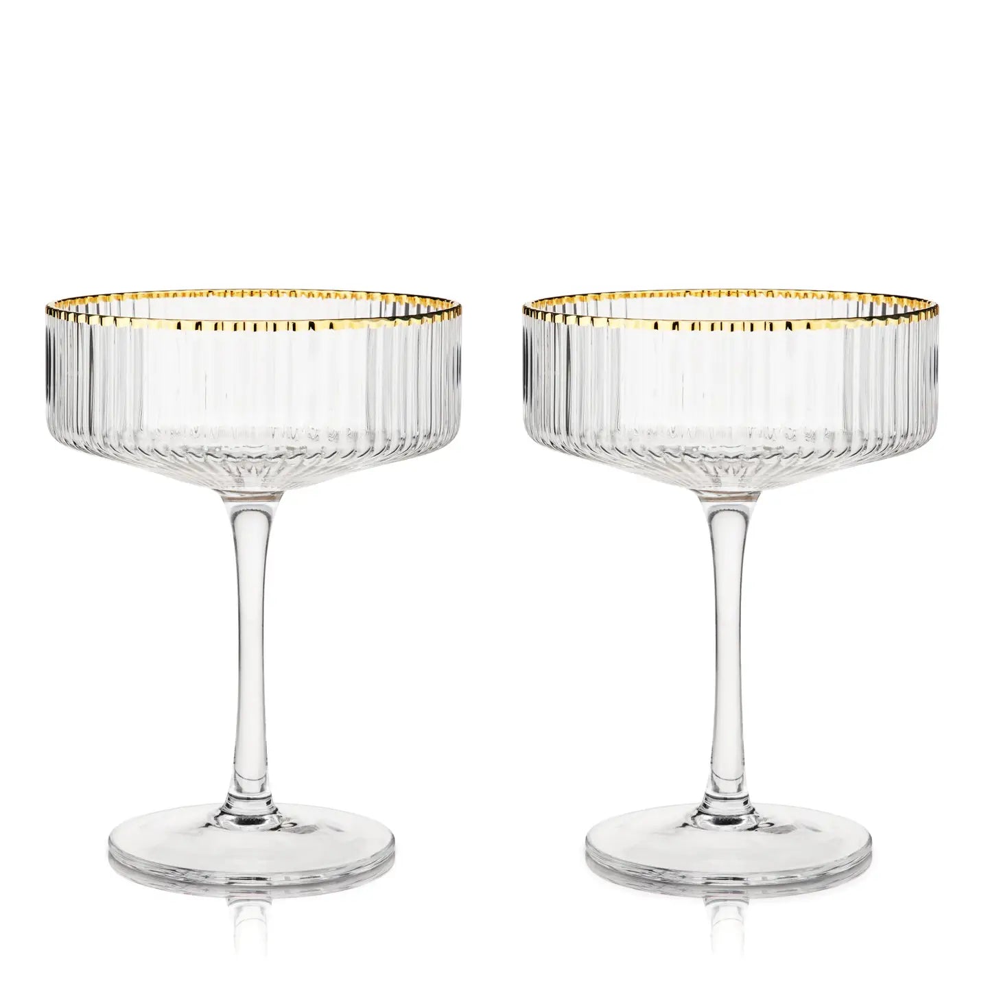 Deco Meridian Gold Rimmed Crystal Coupe Glasses - Set of 2