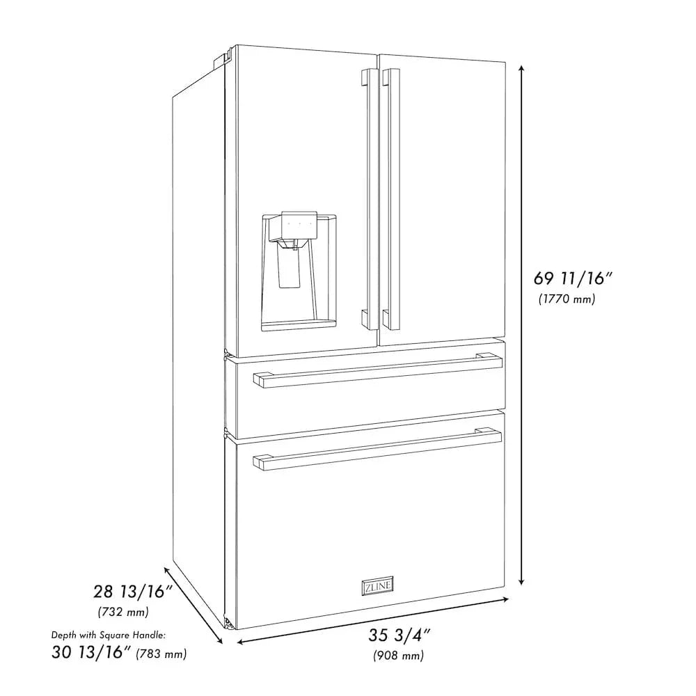 ZLINE 36" Autograph French Door Refrigerator, Ice & Water, Black Stainless RFMZ-W36-BS-FCB