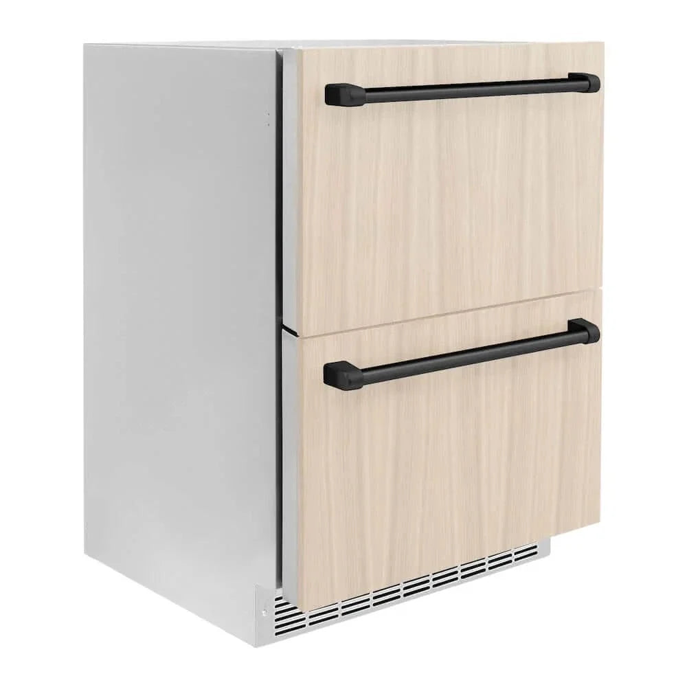 ZLINE 24" Touchstone 168 Can Outdoor-Rated Dual Refrigerator Drawer, Panel Matte Black, RDSPOZ-24-MB