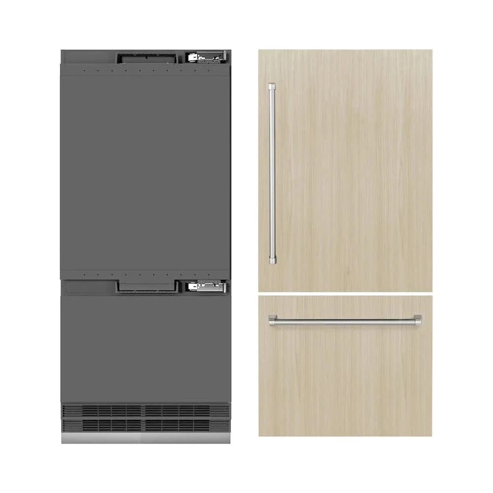 ZLINE 36" Panel Ready Built-In Bottom Freezer Refrigerator,Water Dispenser, Ice Maker,Graphite Gray GRBIT-36
