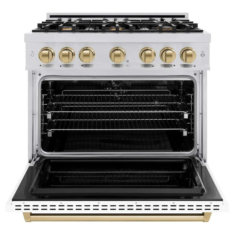 ZLINE 36" Dual Fuel Range, Gas Cooktop, Electric Convection Oven Stainless Steel, Matte White Door Matte Black CDRZ-WM-36-MB