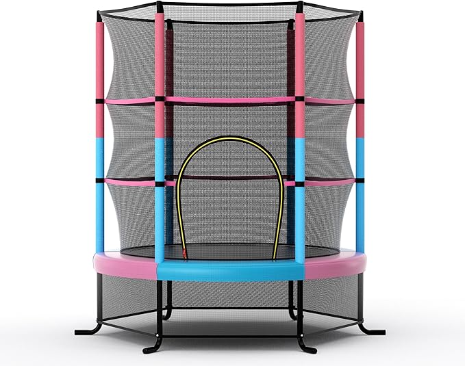 GYMAX Toddler Trampoline, 55” Trampoline for Kids with Bottom-to-Top All-Round Enclosure Net & Seamless Jumping Mat, ASTM Approved Easy Assembly Kids Mini Trampolines Indoor/Outdoor