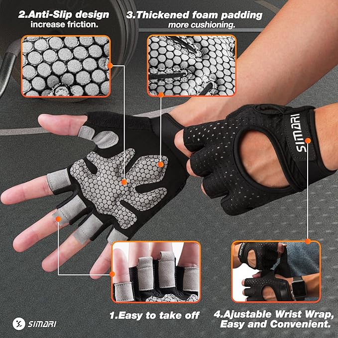 SIMARI Breathable Workout Gloves for Men and Women, Padded Weight Lifting Gloves with Great Grip, Full Palm Protection for Gym Training, Cycling, Weightlifting, Exercise, Crossfit, Climbing