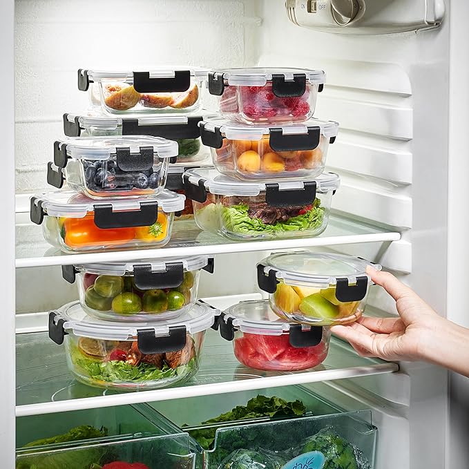 Sorbus Glass Meal Prep Containers, Dishwasher and Oven Safe Reusable Meal Prep Containers, Freezer Safe Glass Food Storage Containers with Airtight Lids