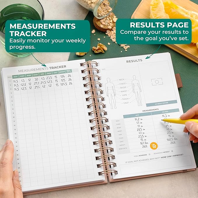 Clever Fox Food Journal Spiral - Daily Food Diary, Meal Prep Planner to Track Calories & Nutrients, Weight Loss Tracker Notebook (Rose Gold)