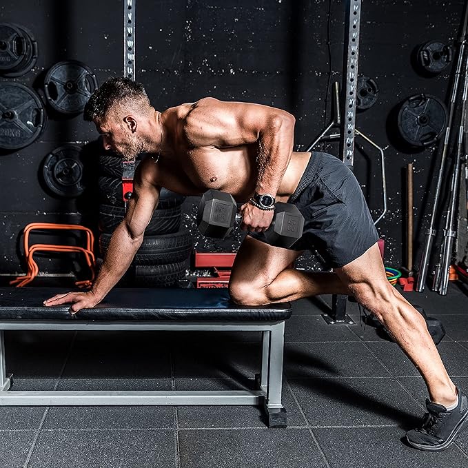 WF Athletic Supply Rubber Coated Hex Dumbbell Set with Two Tier Premium Storage Rack Built for Strength Building, Weight Loss & Home Gym – Multiple Sets Available