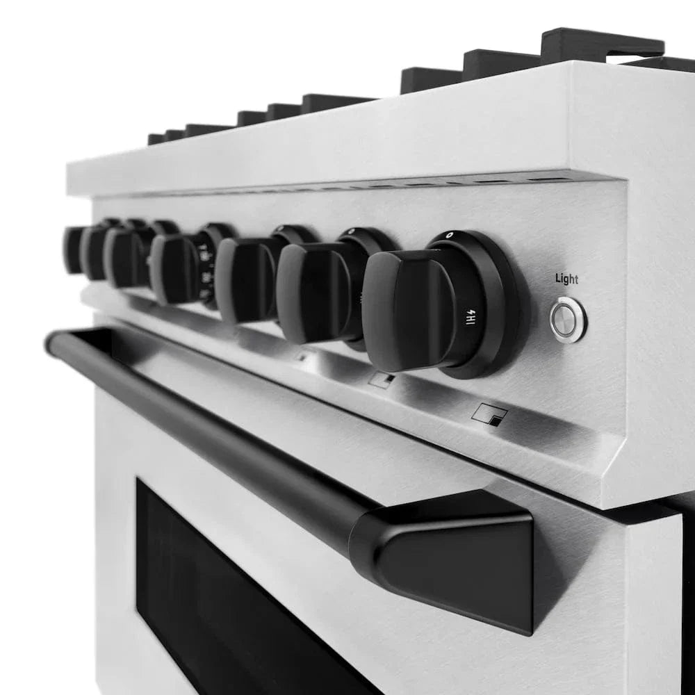 ZLINE 36"Classic Gas Range, Convection Gas Oven, DuraSnow® Stainless Steel, Matte Black CGRSZ-36-MB