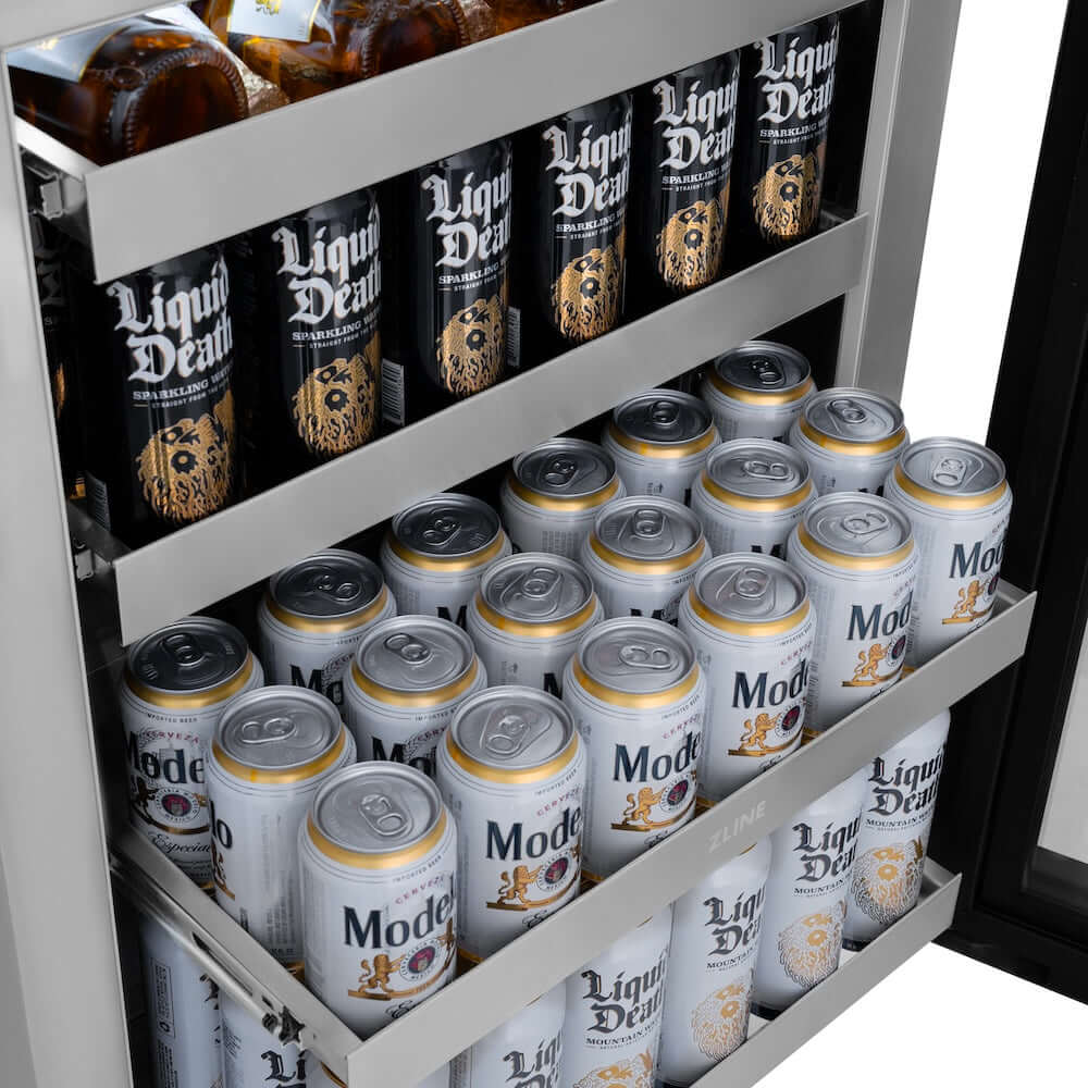 ZLINE 24" Touchstone 151 Can Beverage Fridge Black Stainless Steel Glass Door RBSO-BS-24