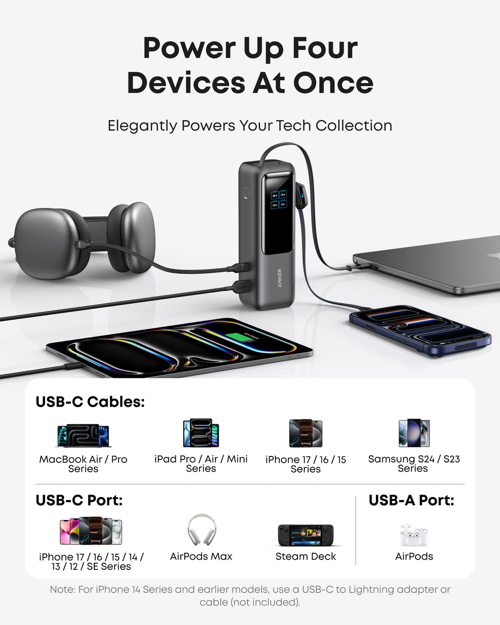 Anker Laptop Power Bank (25K, 165W, Built-In and Retractable Cables)