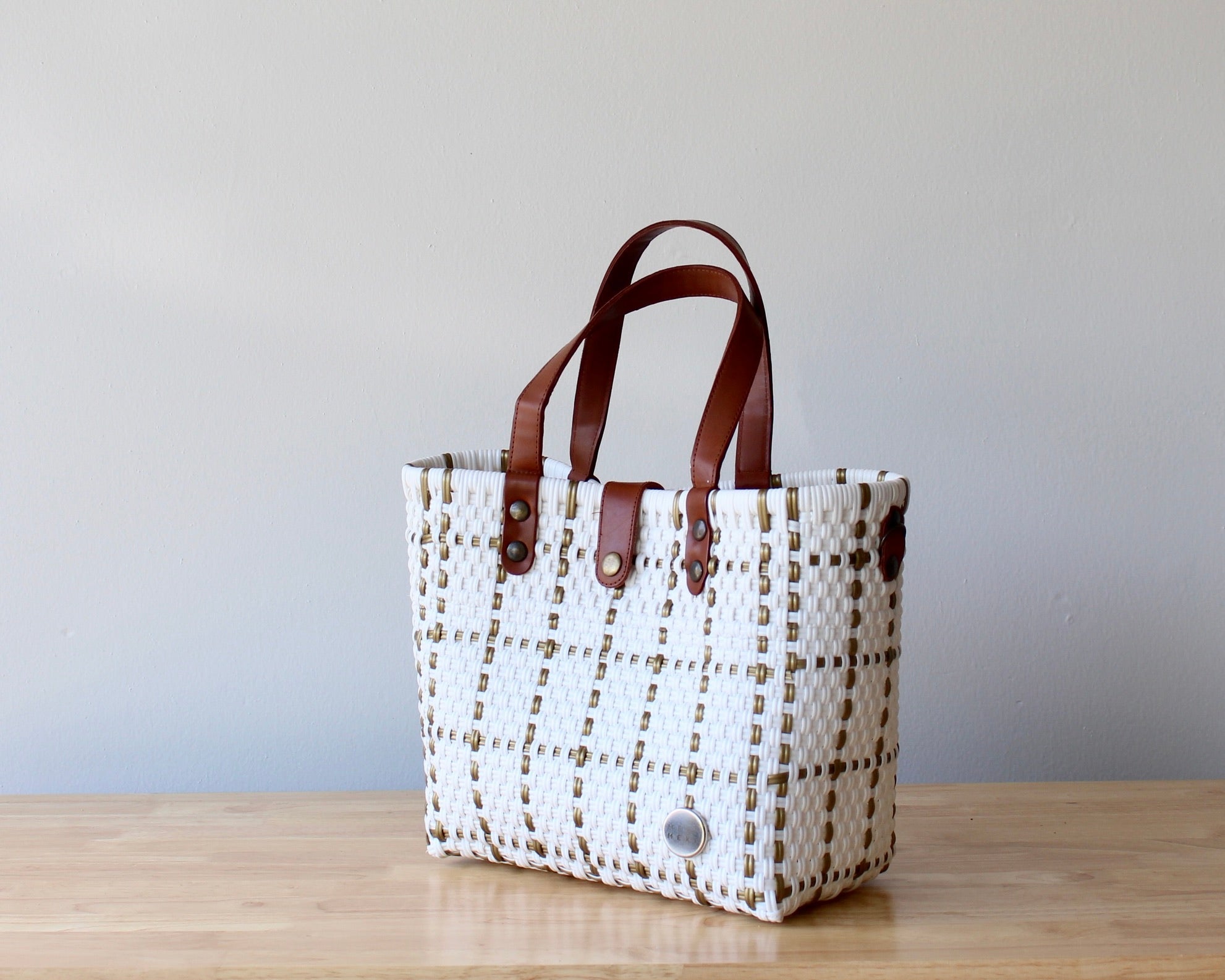 White & Gold Vida Purse with Leather