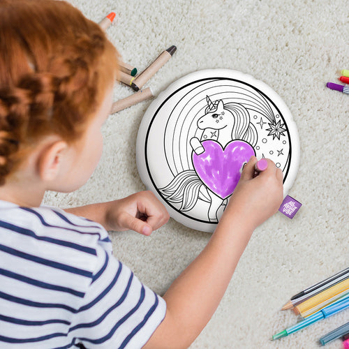 10" Unicorn Round Coloring Pillow