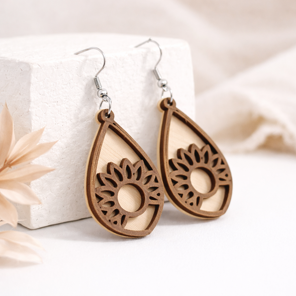 Teardrop Sunflower Dangle Earrings