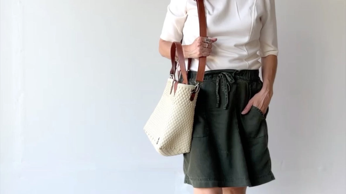 Vida Purse – Maroon, Gold & Beige Handwoven Purse with Leather Handles