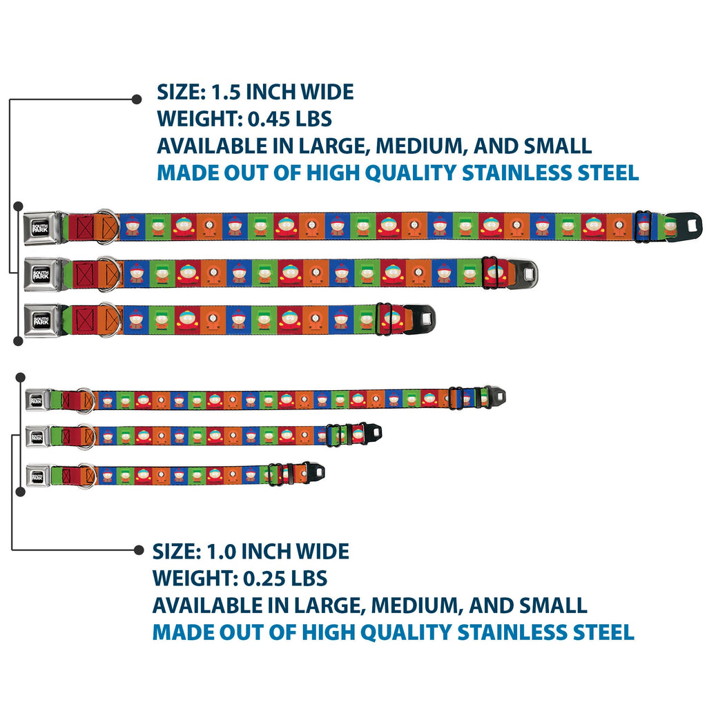 SOUTH PARK Title Logo Full Color Black/White Seatbelt Buckle Collar - South Park Boys Pose Blocks Multi Color