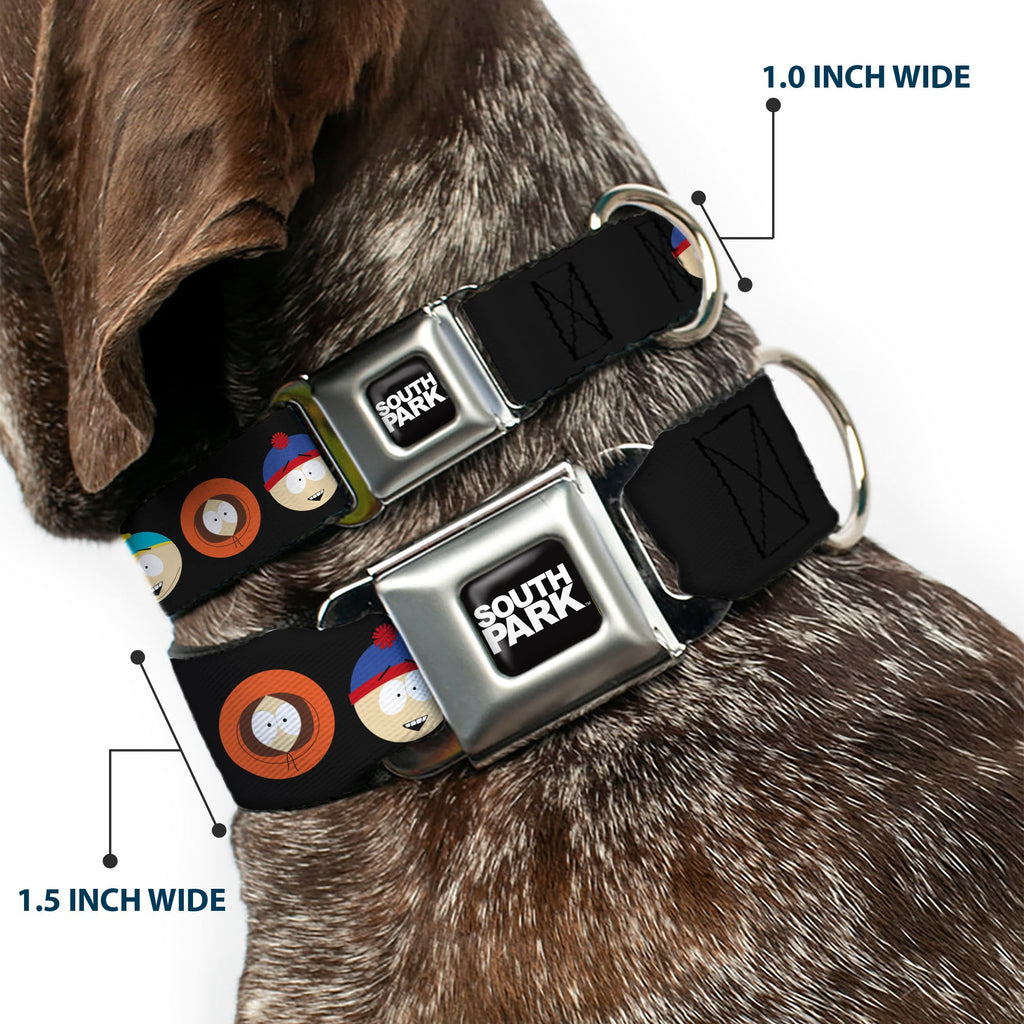 SOUTH PARK Title Logo Full Color Black/White Seatbelt Buckle Collar - South Park Boys Face Repeat Black