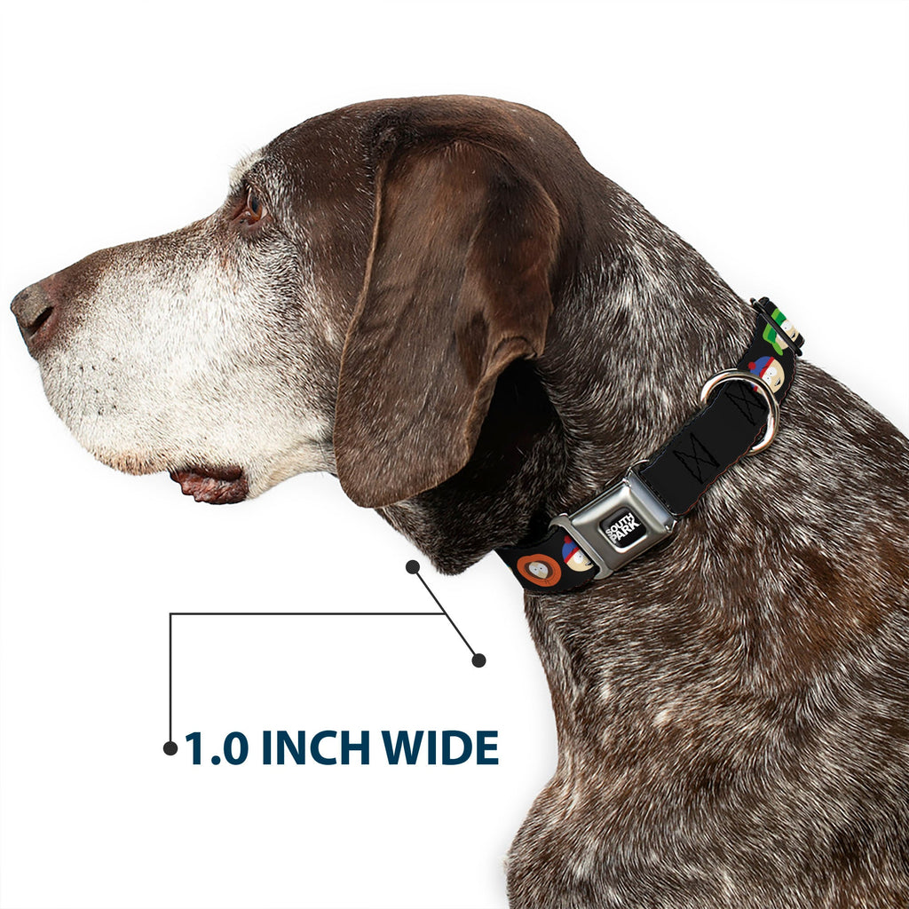 SOUTH PARK Title Logo Full Color Black/White Seatbelt Buckle Collar - South Park Boys Face Repeat Black
