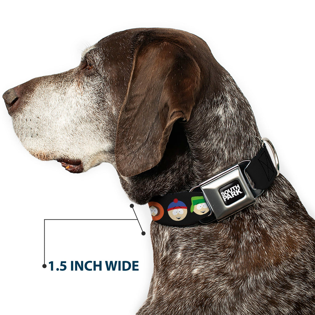 SOUTH PARK Title Logo Full Color Black/White Seatbelt Buckle Collar - South Park Boys Face Repeat Black