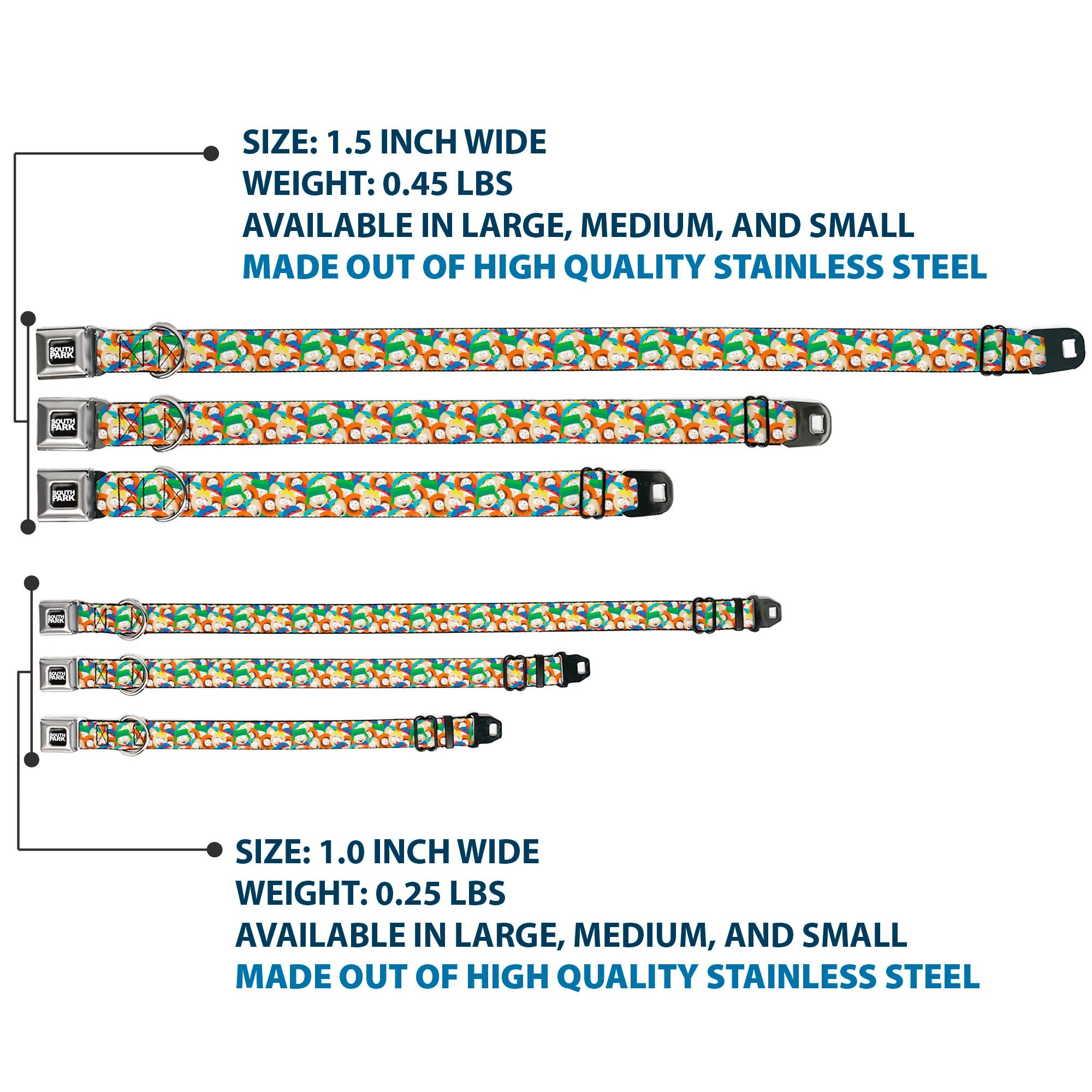 SOUTH PARK Title Logo Full Color Black/White Seatbelt Buckle Collar - South Park Boys Expressions Stacked