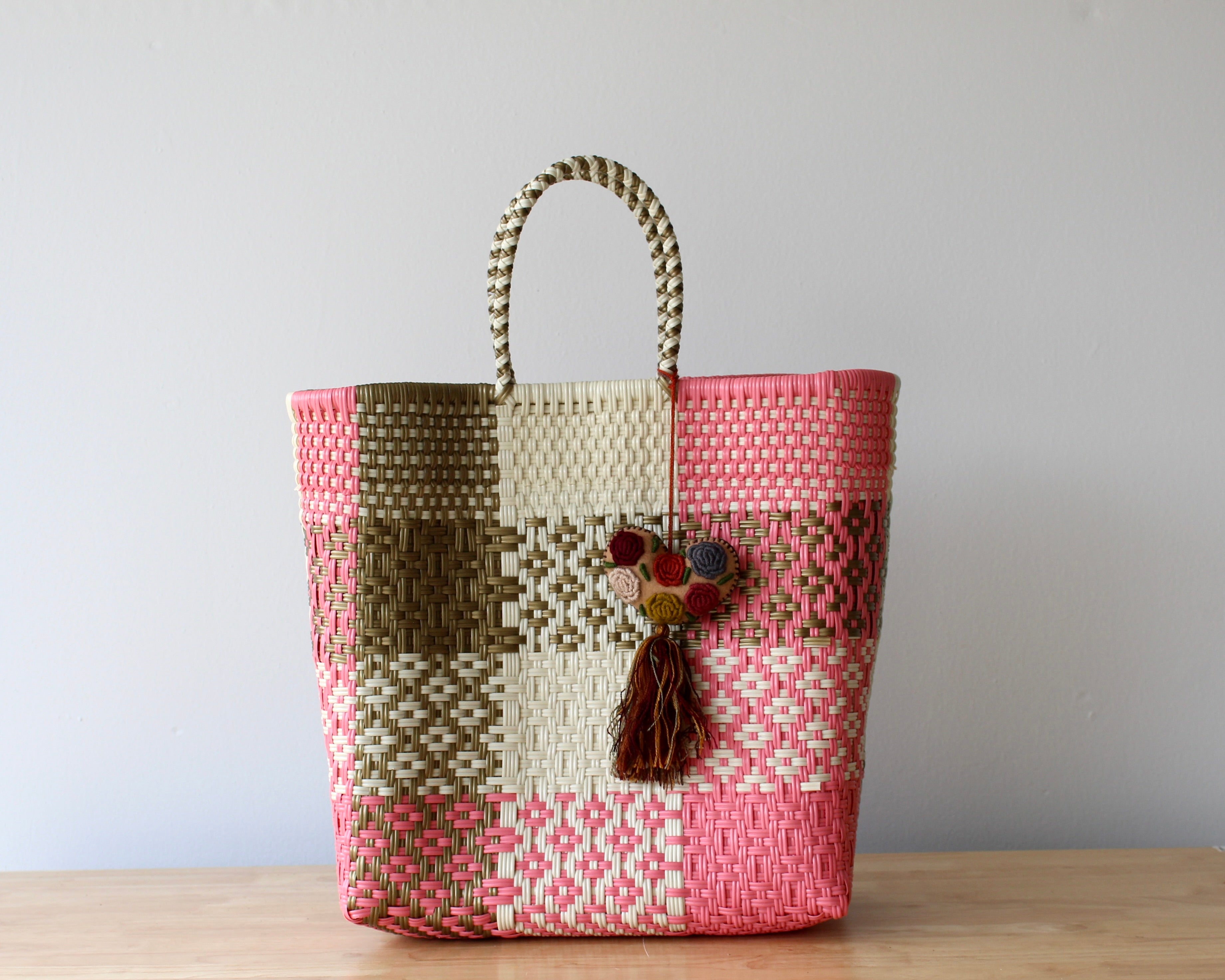 Pink & Gold Medium Woven Tote