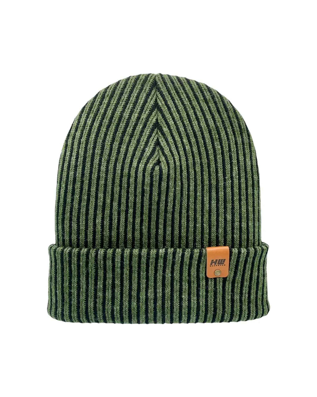 HAAKWEAR Cuffed Wide Ribbed Striped Beanie / Hat, Black / Green, Limited Edition - Made in USA
