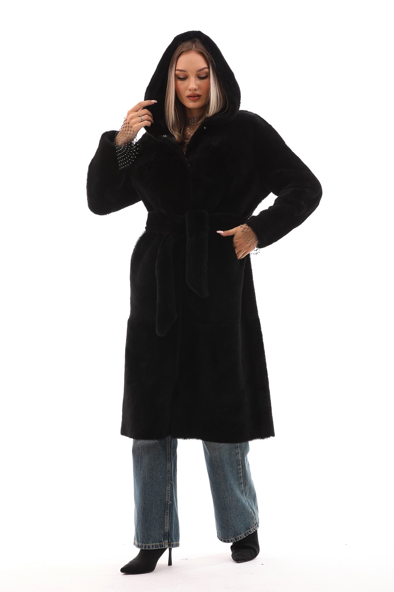 The Virella Reversible Hooded Shearling Leather Jacket