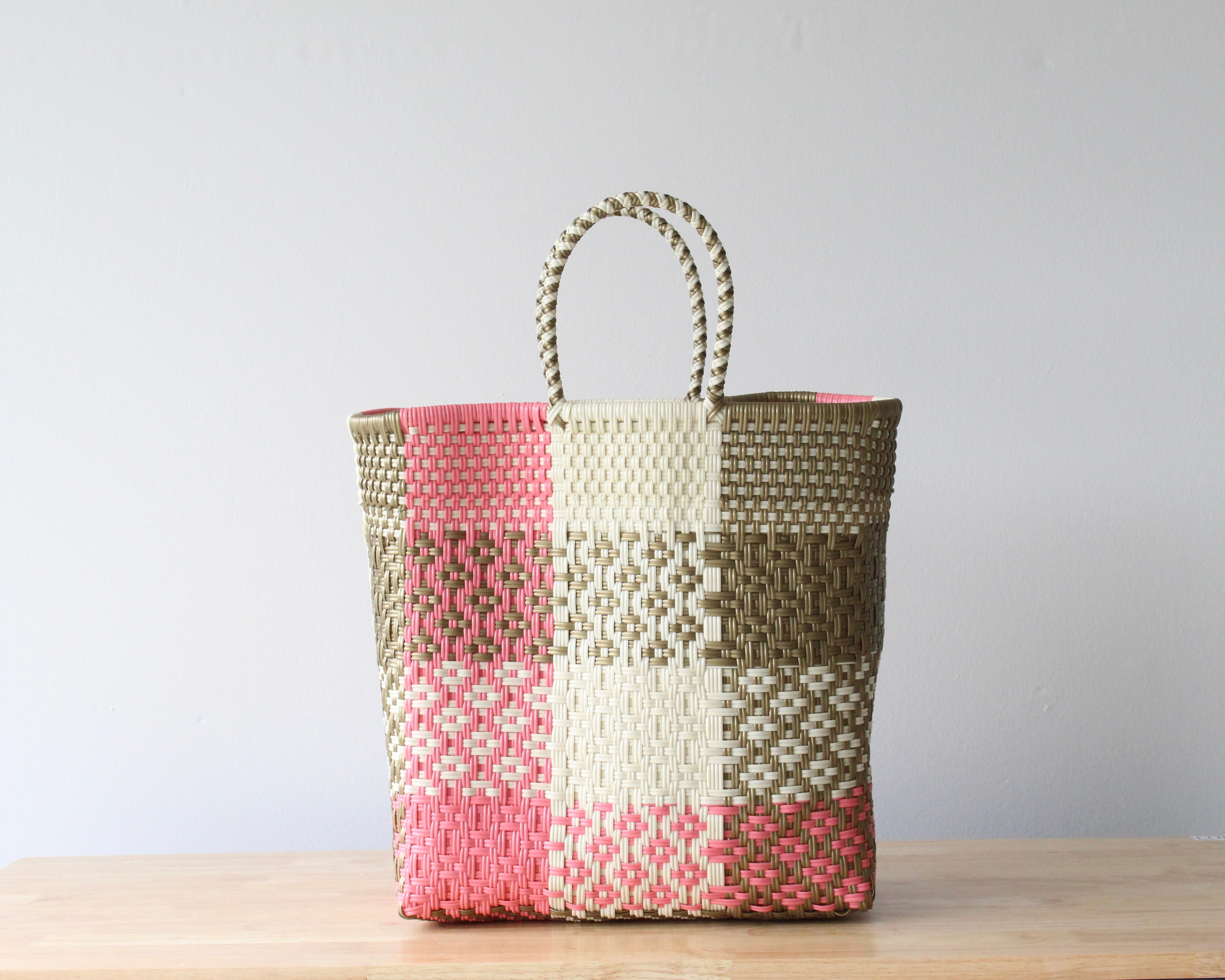 Pink & Gold Medium Woven Tote
