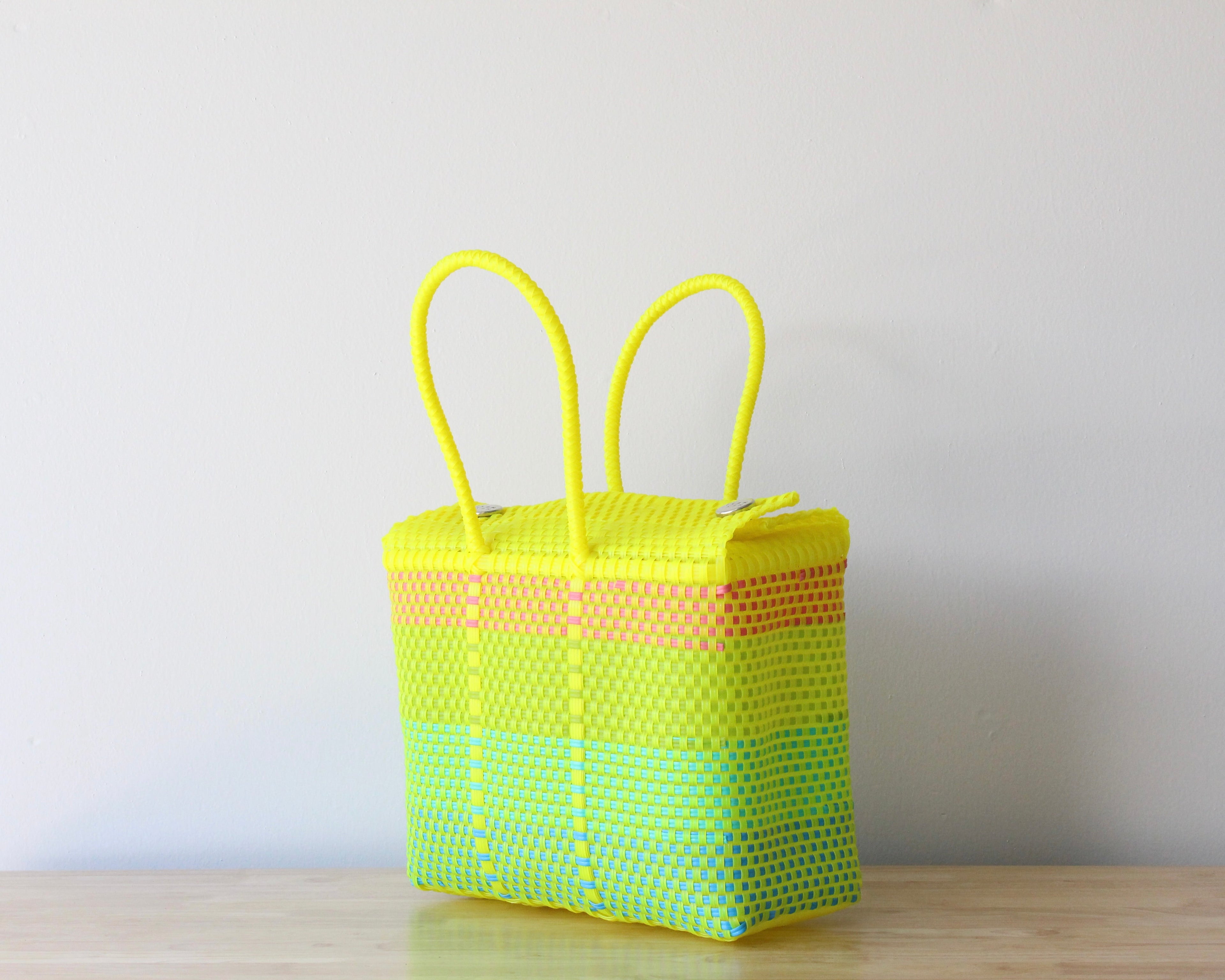 Medium Handwoven Handbag – Neon Yellow, Pink & Turquoise